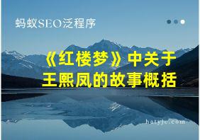 《红楼梦》中关于王熙凤的故事概括