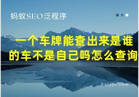 一个车牌能查出来是谁的车不是自己吗怎么查询