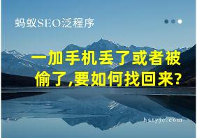 一加手机丢了或者被偷了,要如何找回来?