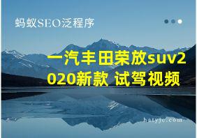 一汽丰田荣放suv2020新款 试驾视频