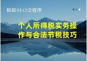 个人所得税实务操作与合法节税技巧