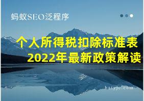 个人所得税扣除标准表2022年最新政策解读