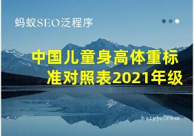 中国儿童身高体重标准对照表2021年级