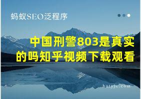 中国刑警803是真实的吗知乎视频下载观看