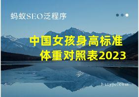 中国女孩身高标准体重对照表2023