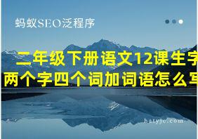 二年级下册语文12课生字两个字四个词加词语怎么写