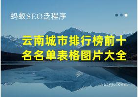 云南城市排行榜前十名名单表格图片大全