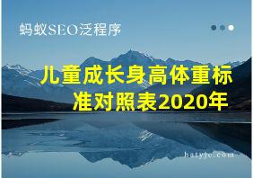 儿童成长身高体重标准对照表2020年