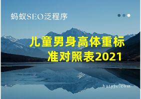 儿童男身高体重标准对照表2021