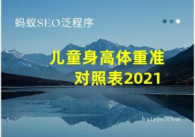 儿童身高体重准对照表2021