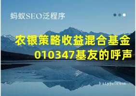 农银策略收益混合基金010347基友的呼声