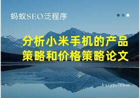 分析小米手机的产品策略和价格策略论文