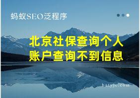 北京社保查询个人账户查询不到信息