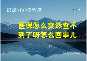 医保怎么突然查不到了呀怎么回事儿