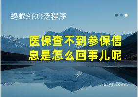 医保查不到参保信息是怎么回事儿呢