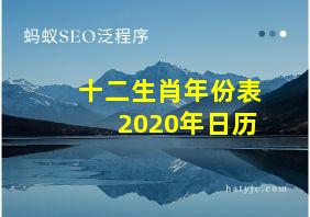 十二生肖年份表2020年日历