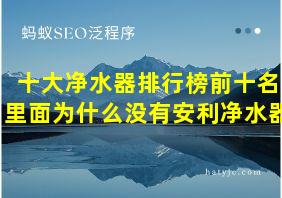 十大净水器排行榜前十名里面为什么没有安利净水器