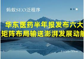 华东医药半年报发布六大矩阵布局输送澎湃发展动能