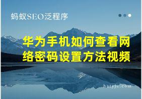 华为手机如何查看网络密码设置方法视频