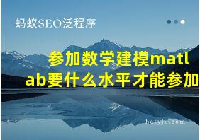 参加数学建模matlab要什么水平才能参加