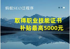 取得职业技能证书补贴最高5000元