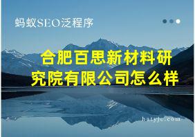 合肥百思新材料研究院有限公司怎么样