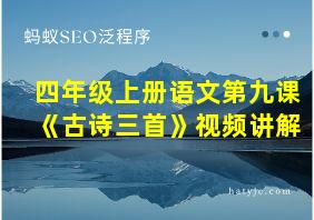 四年级上册语文第九课《古诗三首》视频讲解