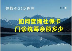 如何查询社保卡门诊统筹余额多少