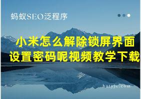 小米怎么解除锁屏界面设置密码呢视频教学下载