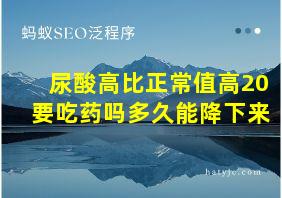 尿酸高比正常值高20要吃药吗多久能降下来