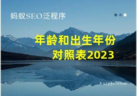 年龄和出生年份对照表2023