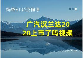 广汽汉兰达2020上市了吗视频