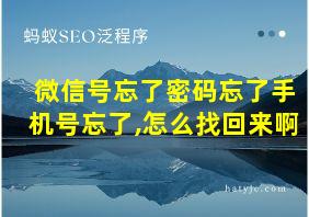 微信号忘了密码忘了手机号忘了,怎么找回来啊