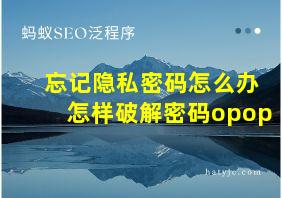 忘记隐私密码怎么办怎样破解密码opop