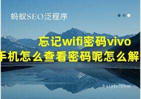 忘记wifi密码vivo手机怎么查看密码呢怎么解锁