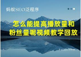 怎么能提高播放量和粉丝量呢视频教学回放