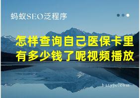 怎样查询自己医保卡里有多少钱了呢视频播放