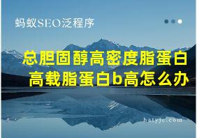 总胆固醇高密度脂蛋白高载脂蛋白b高怎么办