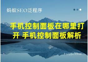 手机控制面板在哪里打开 手机控制面板解析