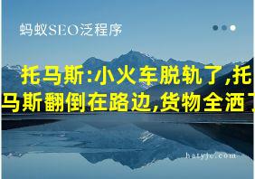 托马斯:小火车脱轨了,托马斯翻倒在路边,货物全洒了