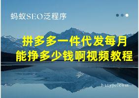 拼多多一件代发每月能挣多少钱啊视频教程