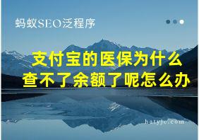 支付宝的医保为什么查不了余额了呢怎么办