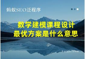 数学建模课程设计最优方案是什么意思