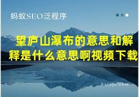 望庐山瀑布的意思和解释是什么意思啊视频下载