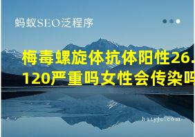 梅毒螺旋体抗体阳性26.120严重吗女性会传染吗