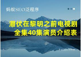 潜伏在黎明之前电视剧全集40集演员介绍表