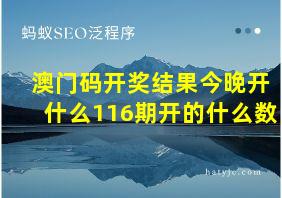 澳门码开奖结果今晚开什么116期开的什么数