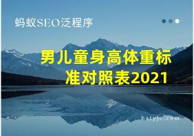 男儿童身高体重标准对照表2021