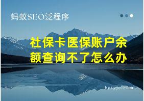 社保卡医保账户余额查询不了怎么办