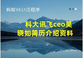 科大讯飞ceo吴晓如简历介绍资料